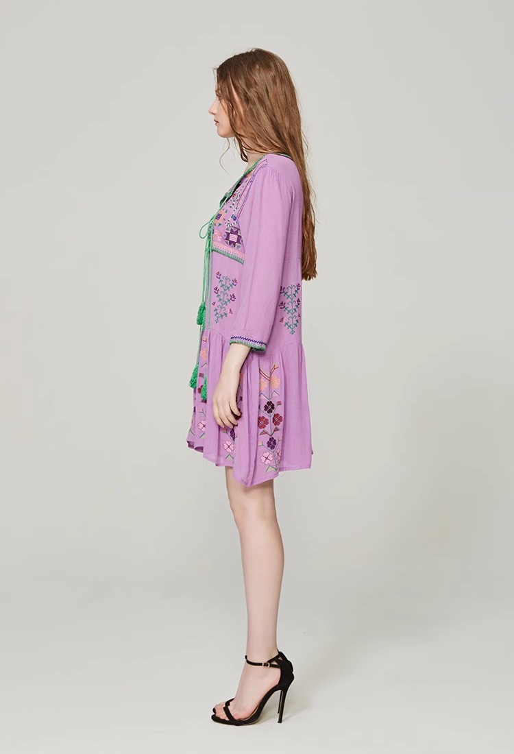 National style temperament flowers embroidery dress