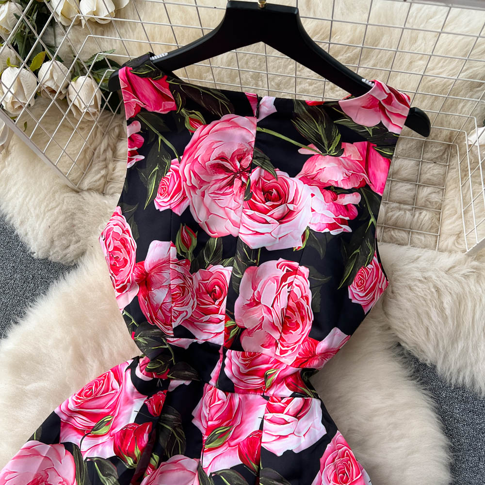 Printing retro vest sleeveless dress for women