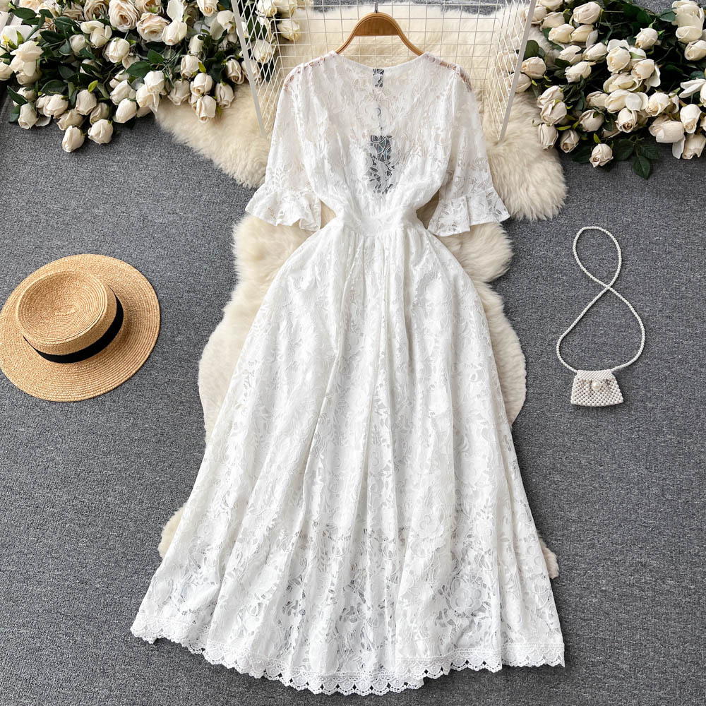 Summer art elegant lady dress white V-neck dress for women