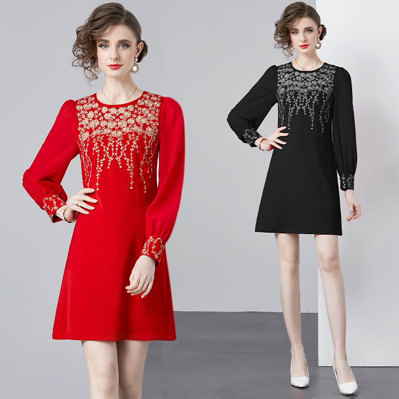 France style embroidered temperament slim dress