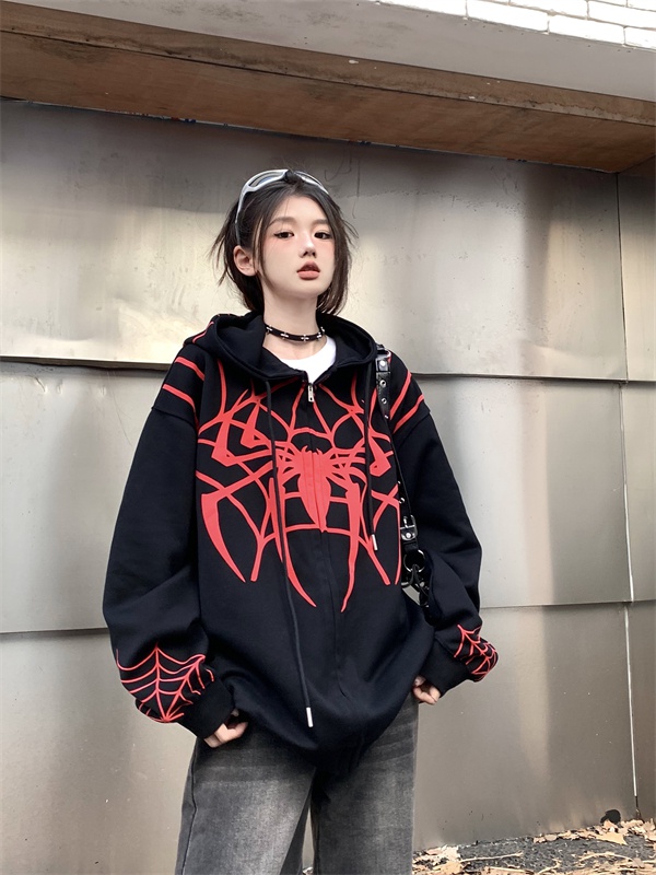 Hooded spider spring and summer cardigan long zip coat