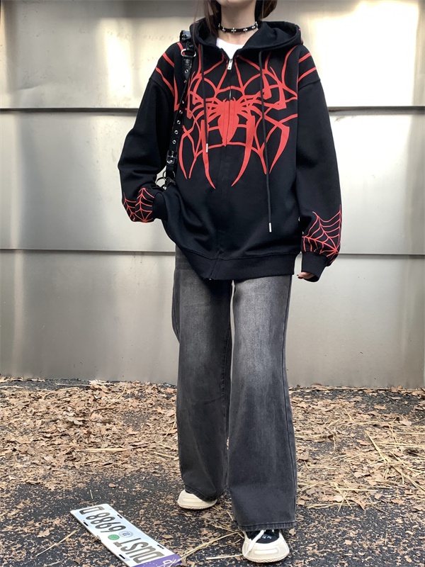 Hooded spider spring and summer cardigan long zip coat