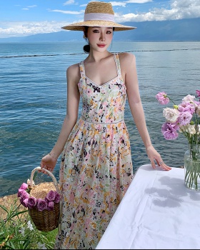 Hollow France style embroidered flowers dress