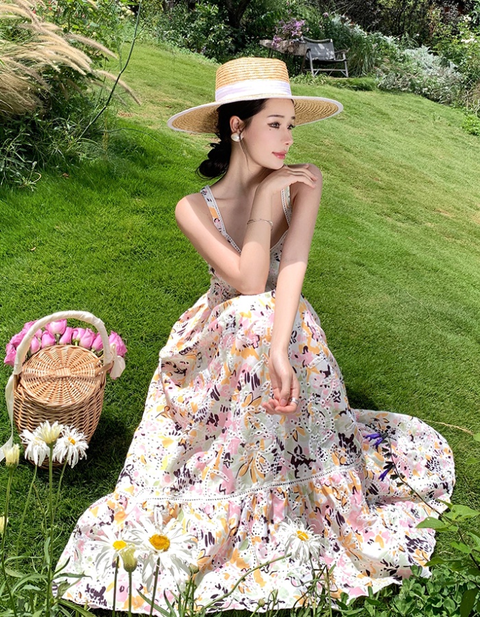 Hollow France style embroidered flowers dress