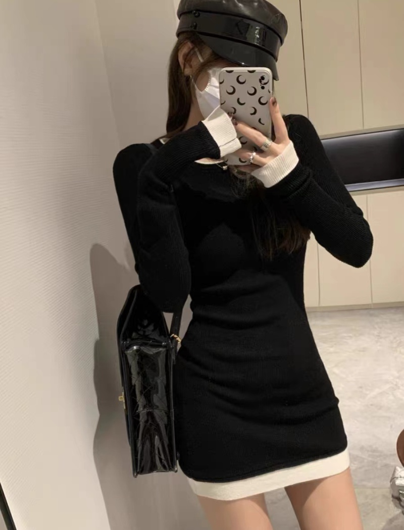 Slim pinched waist dress knitted T-back for women