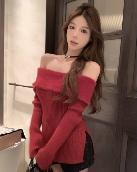 Sexy mink velvet slim strapless sweater