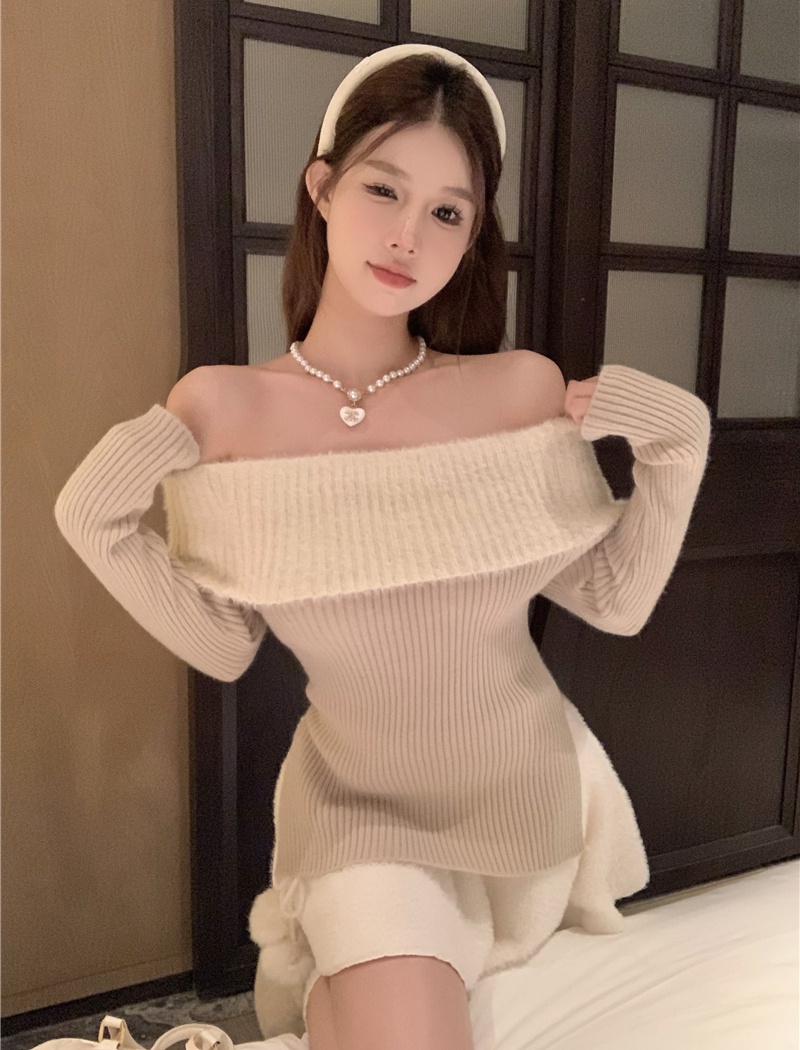 Sexy mink velvet slim strapless sweater