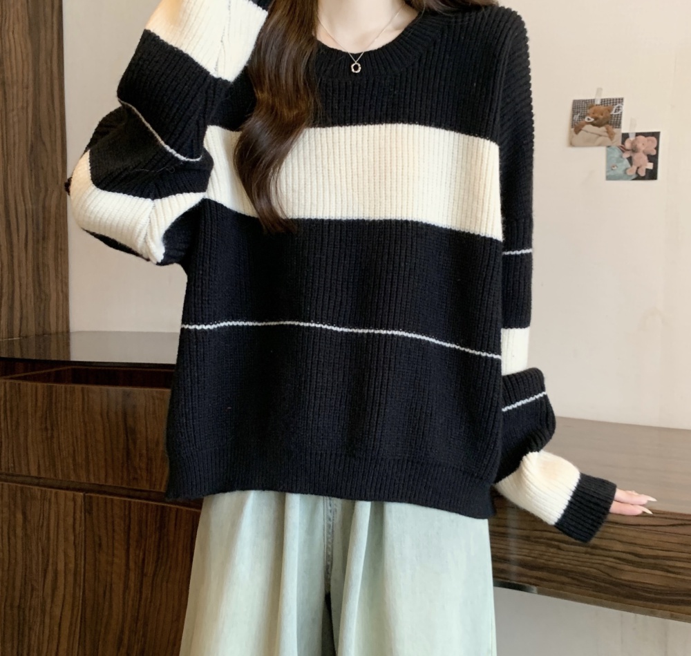 Autumn and winter fat thick stripe lazy large yard sweater