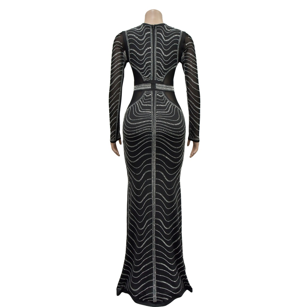Rhinestone pure long dress European style dress for women