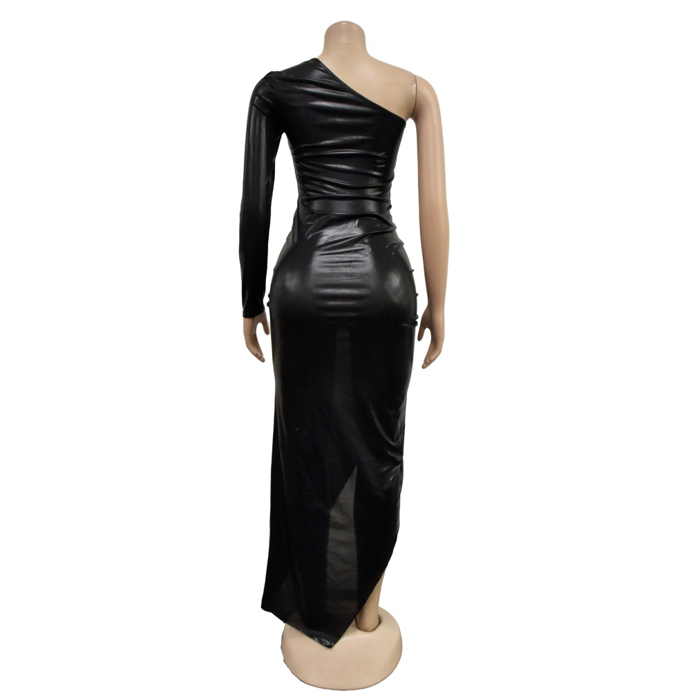 Pure fold dress sloping shoulder fashion long dress for women