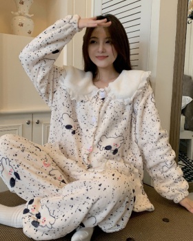 Sweet flowers thick plush winter pajamas a set for women