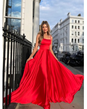 Halter sling red formal dress sexy big skirt dress for women