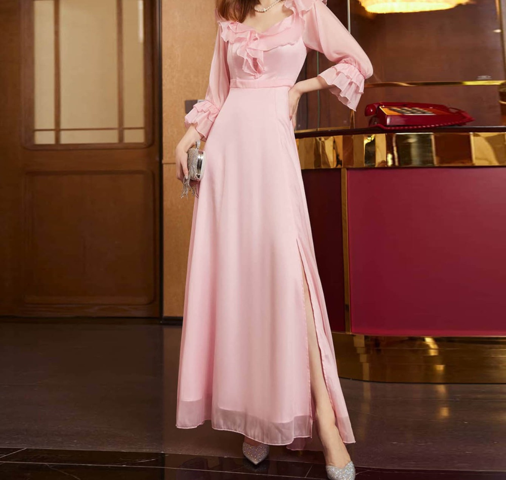 Short sleeve pink dress sexy long dress for women