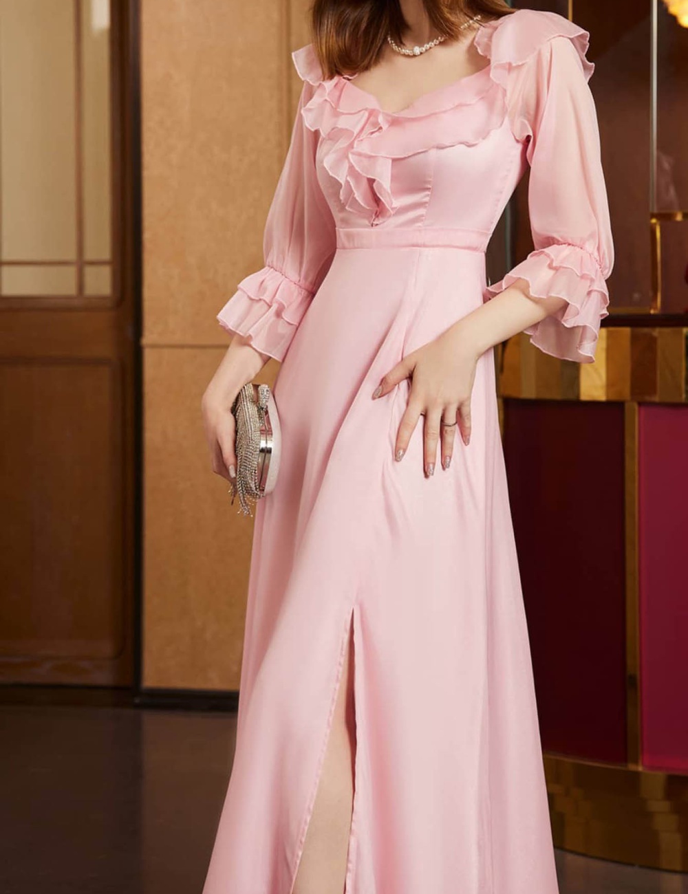 Short sleeve pink dress sexy long dress for women