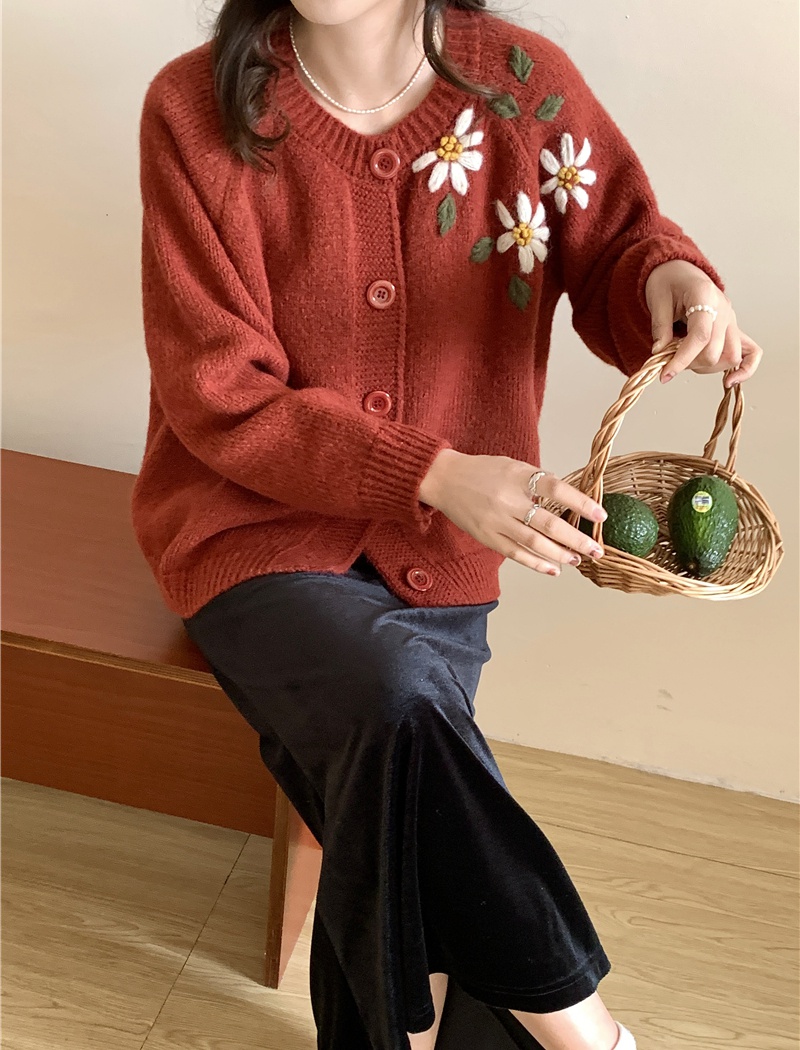 Flowers retro knitted sweater loose all-match tops
