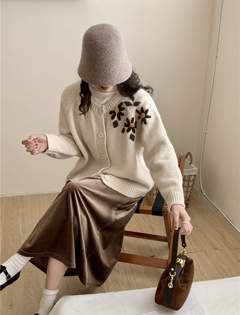 Flowers retro knitted sweater loose all-match tops