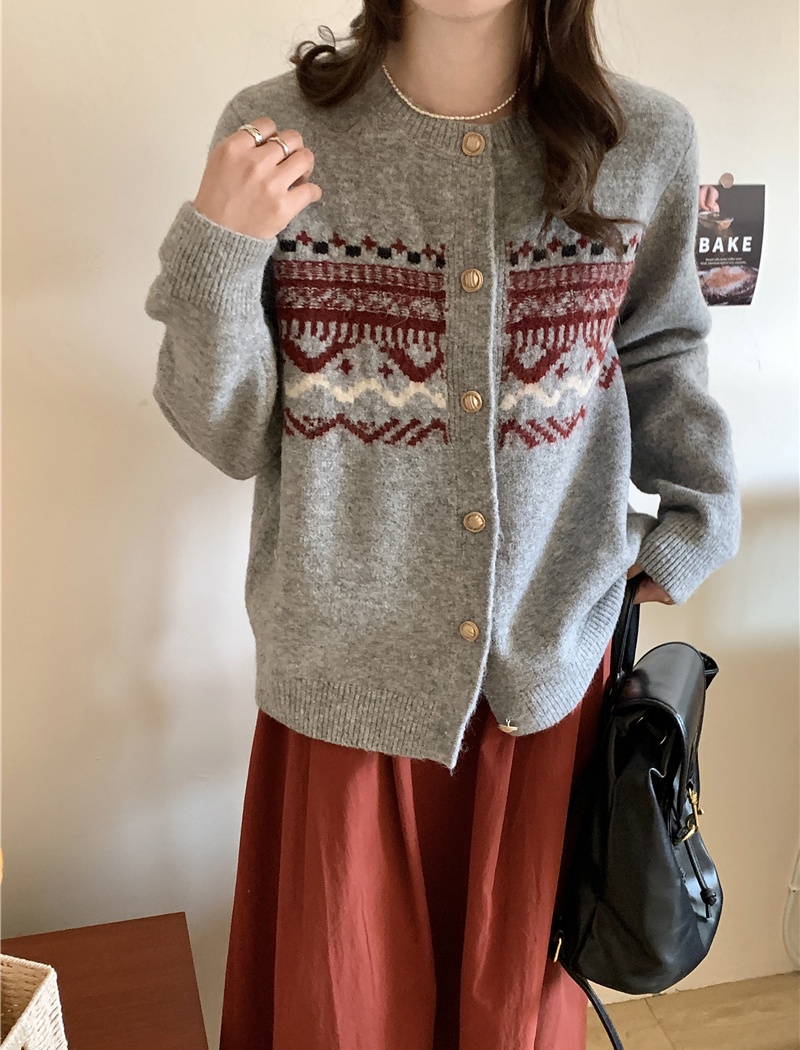 All-match plaid lazy sweater retro autumn and winter tops