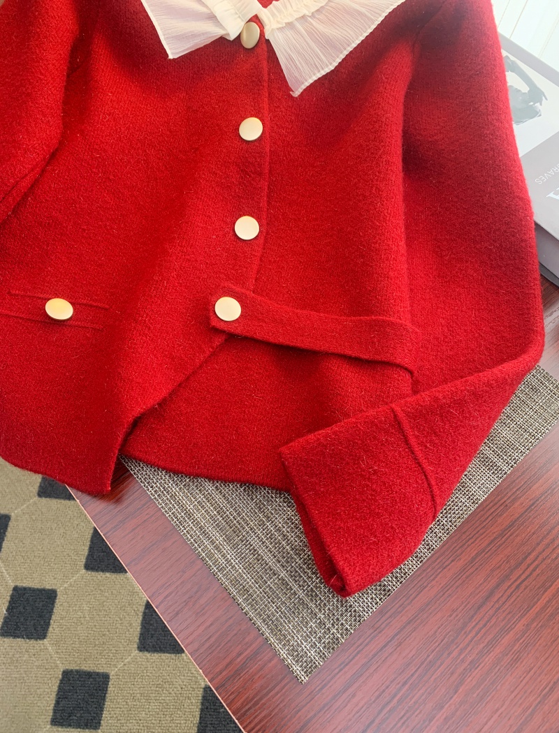 Wood ear sweet sweater red tops for women