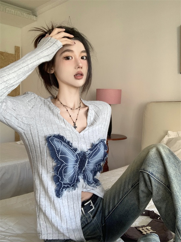 Unique pit stripe spring and summer slim butterfly tops