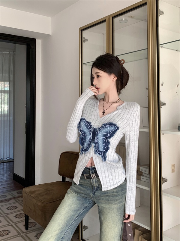 Unique pit stripe spring and summer slim butterfly tops