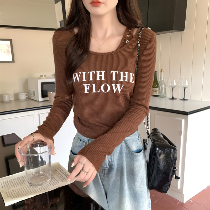 Slim European style T-shirt printing tops for women