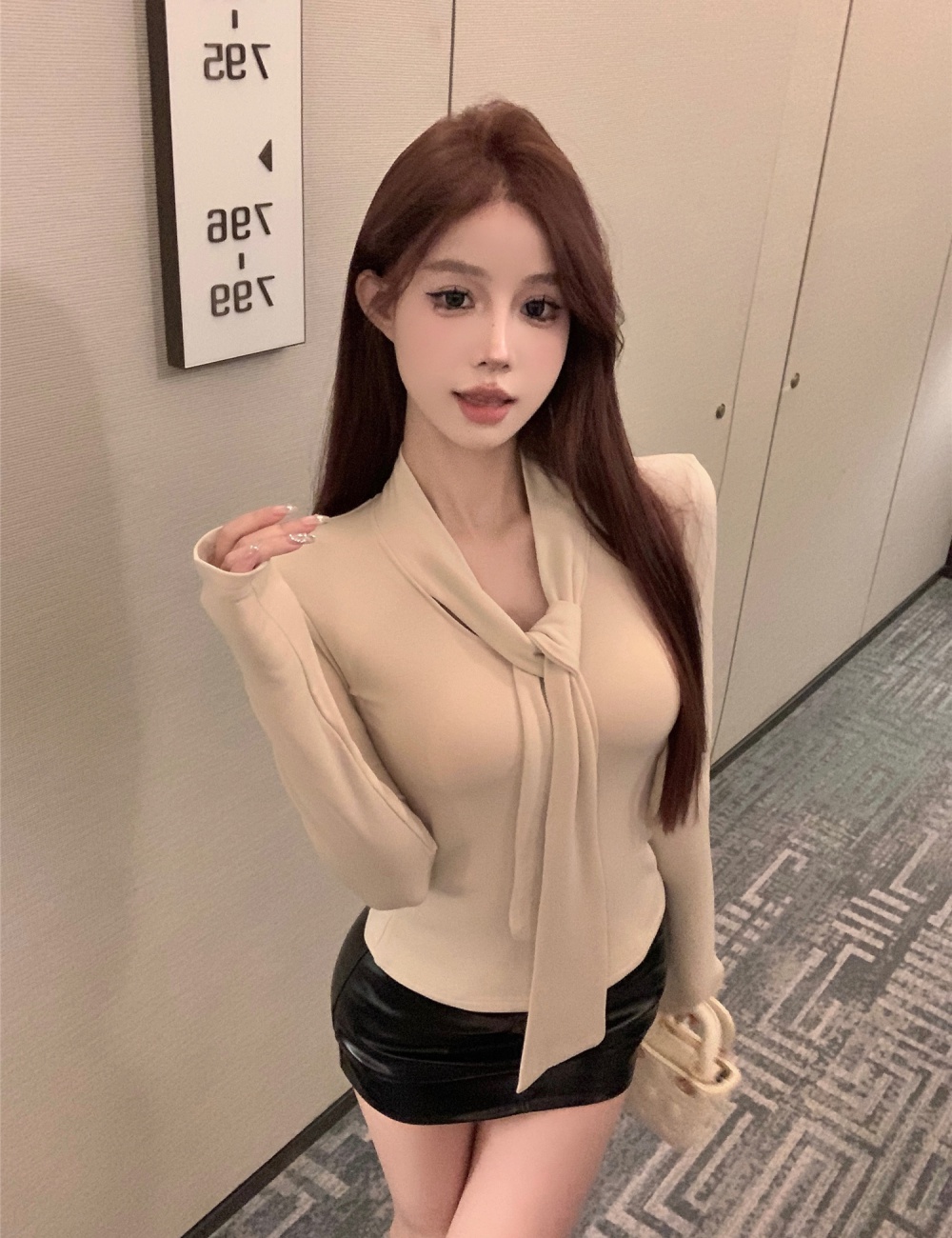 Unique collar tops slim bottoming shirt
