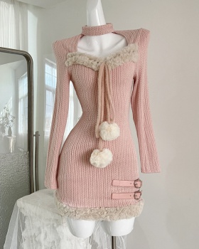 Knitted slim long sleeve maiden enticement dress