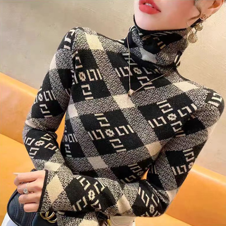 Western style tops high collar bottoming shirt for women