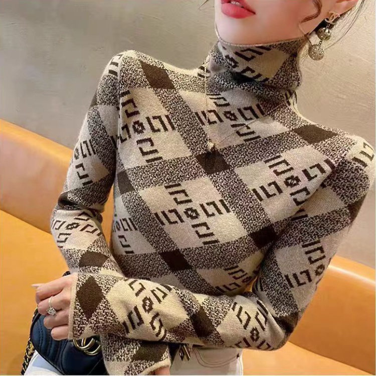 Western style tops high collar bottoming shirt for women