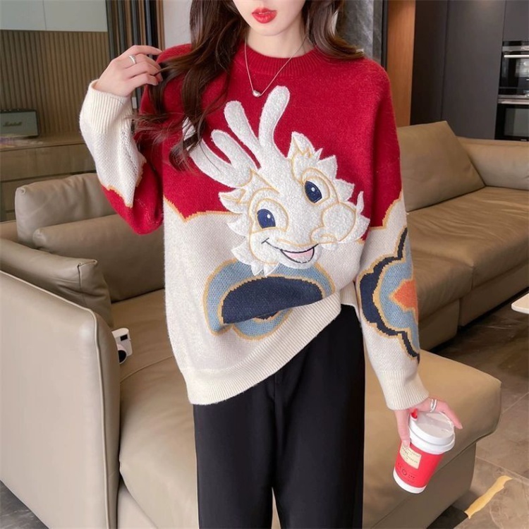 Red loose bottoming shirt thick autumn and winter sweater