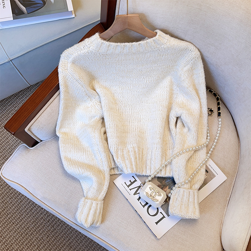 Lazy white spring chanelstyle France style short sweater