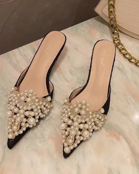 Beads pointed sweet Korean style slippers for women