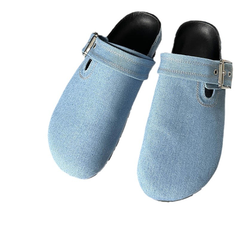 High-heeled flat spring slippers hasp round belt