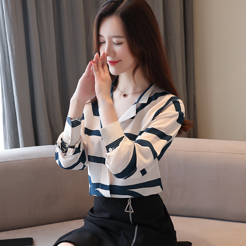 Real silk cstand collar spring stripe shirt for women