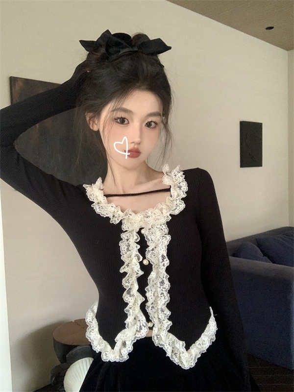 Knitted splice T-shirt spring and summer France style tops