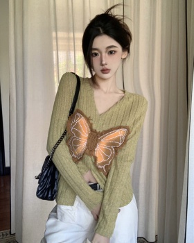 Spring and summer butterfly slim splice mixed colors tops