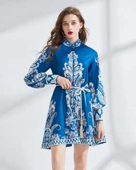 Spring national style long sleeve vacation dress