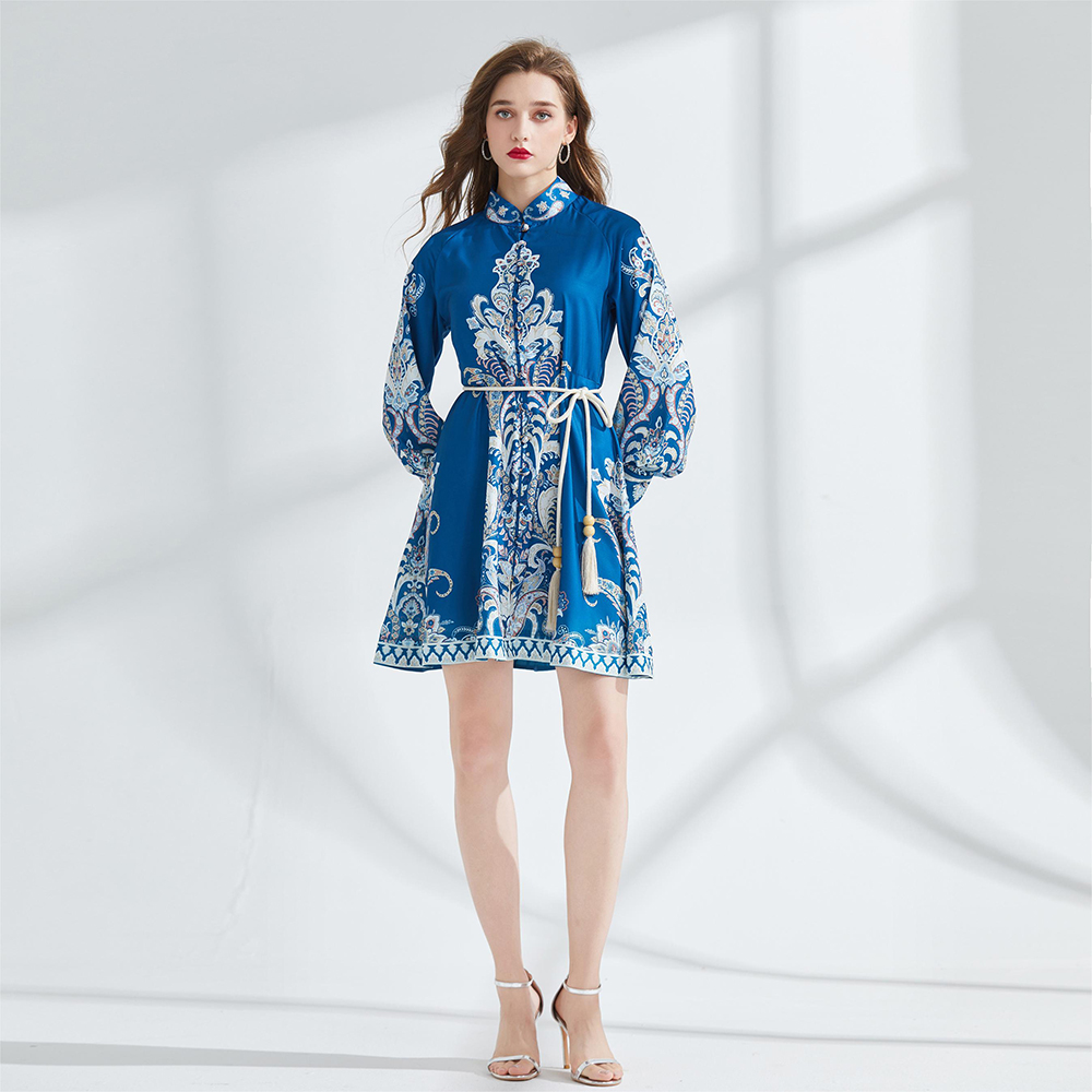 Spring national style long sleeve vacation dress