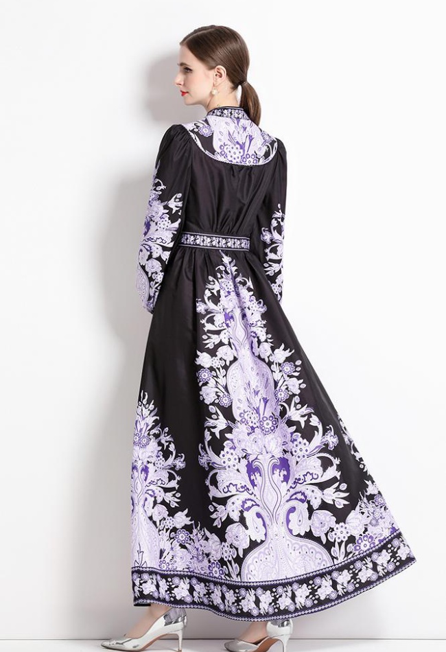 Spring printing jumpsuit lantern sleeve long dress