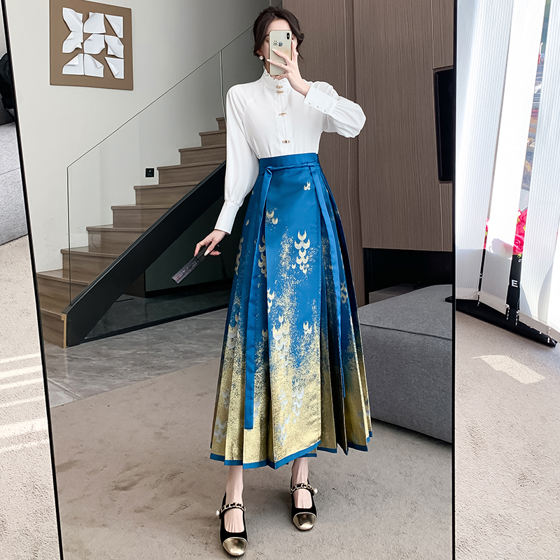 Four seasons commuting shirt a slice Chinese style skirt 2pcs set