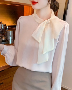 Spring bow shirt Korean style all-match tops for women