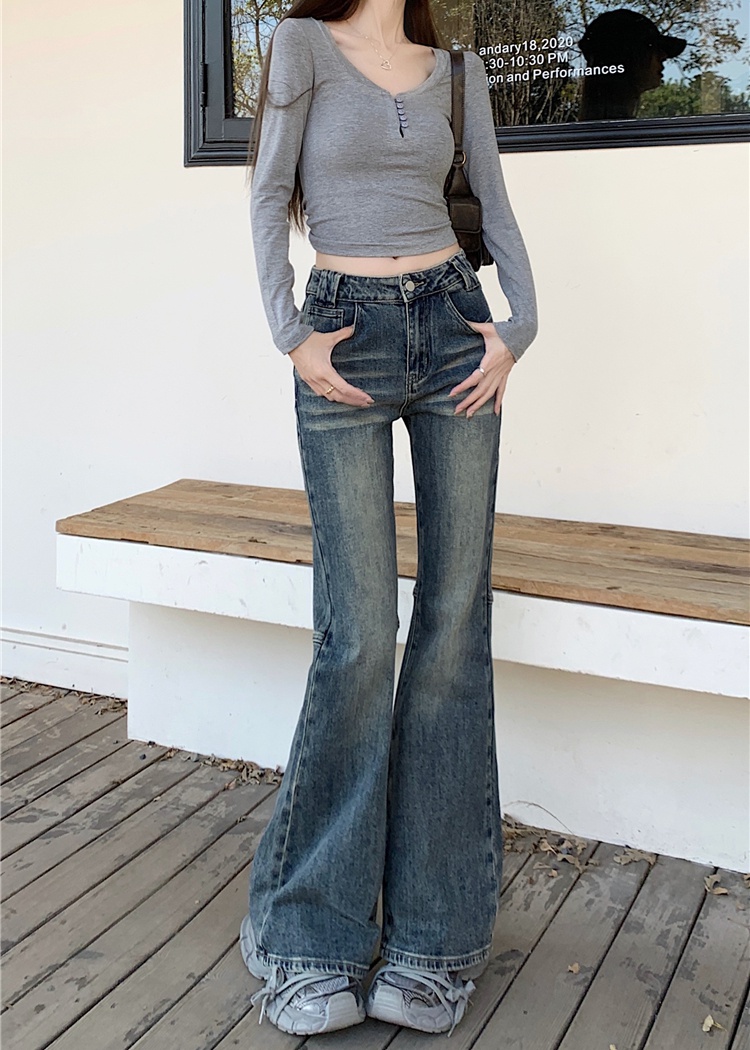 Spring retro jeans straight pants pants for women