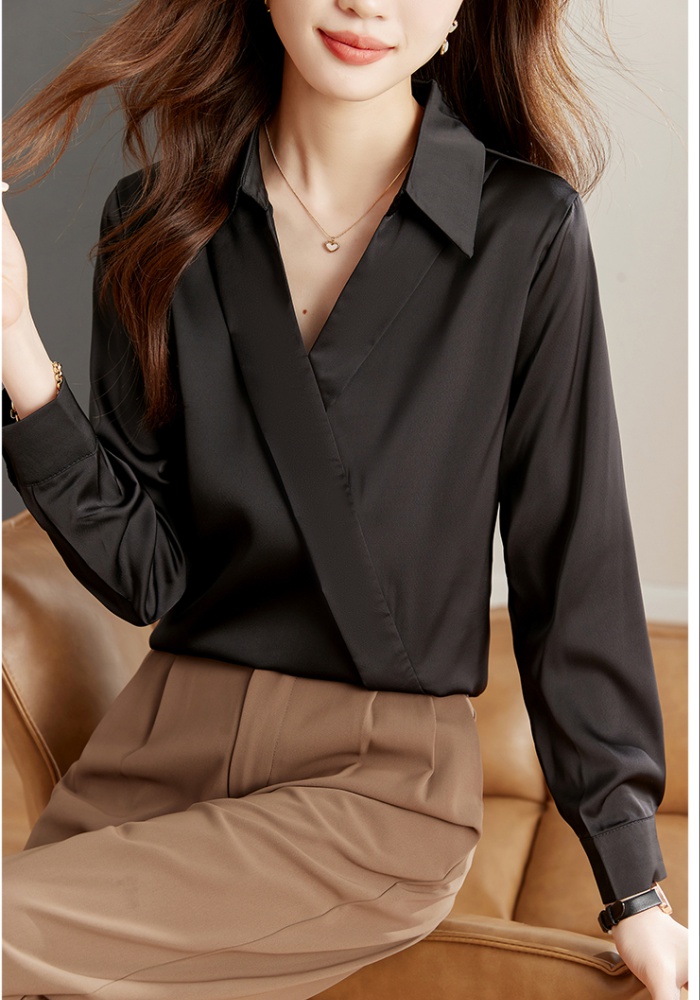 All-match long sleeve V-neck spring shirt for women