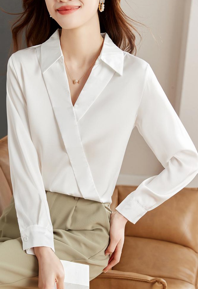 All-match long sleeve V-neck spring shirt for women