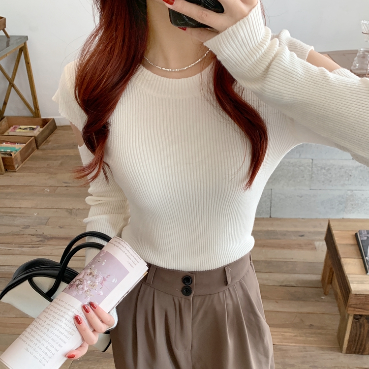 Spring knitted Korean style little sexy round neck sweater