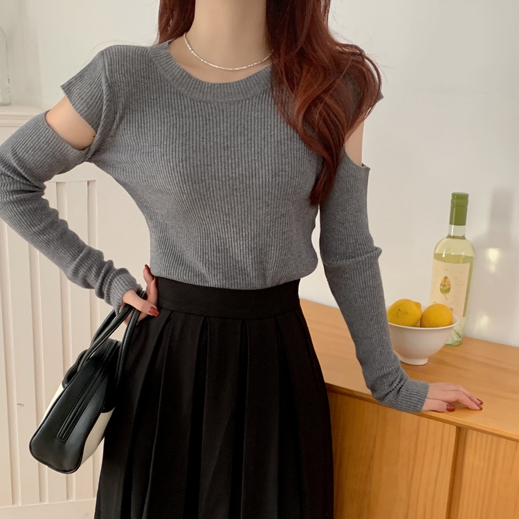 Spring knitted Korean style little sexy round neck sweater