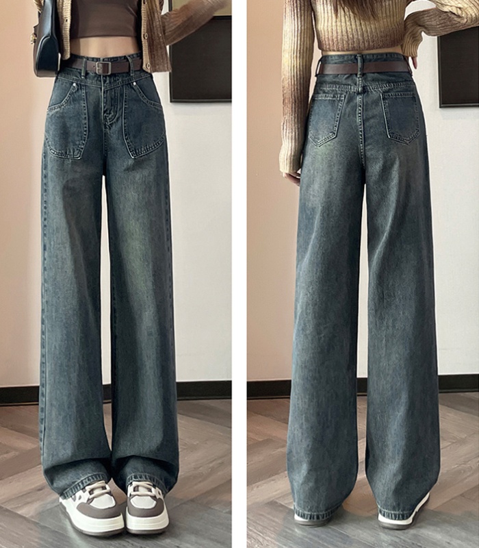 Slim loose jeans wide leg straight long pants for women