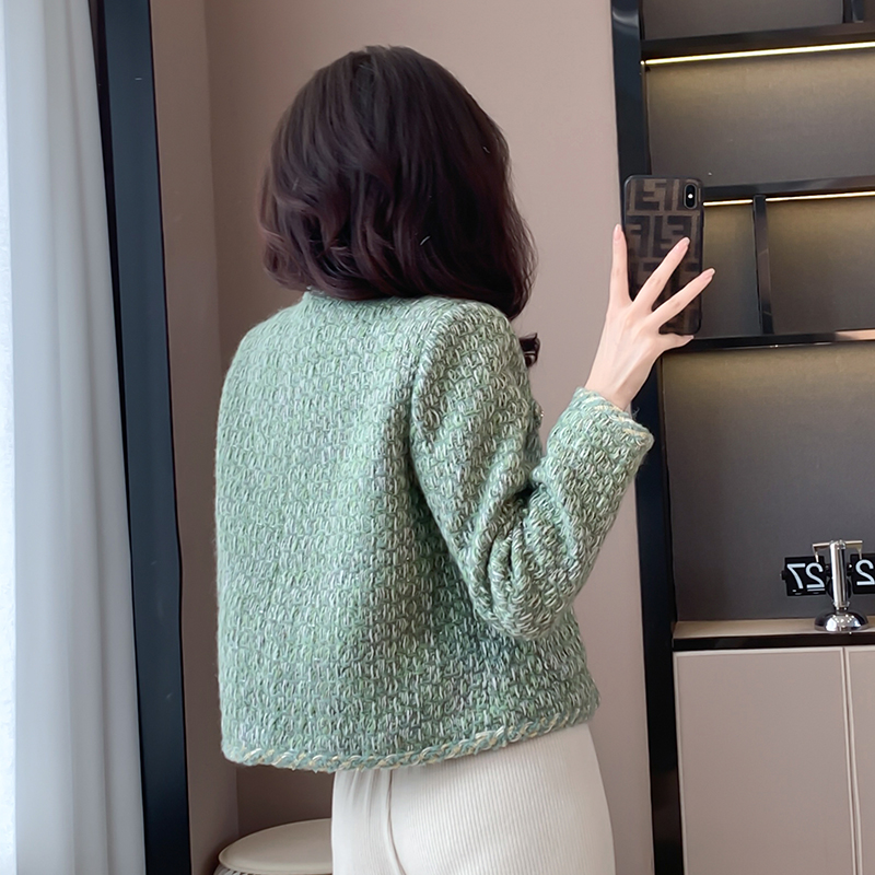 Green temperament tops France style spring woolen coat