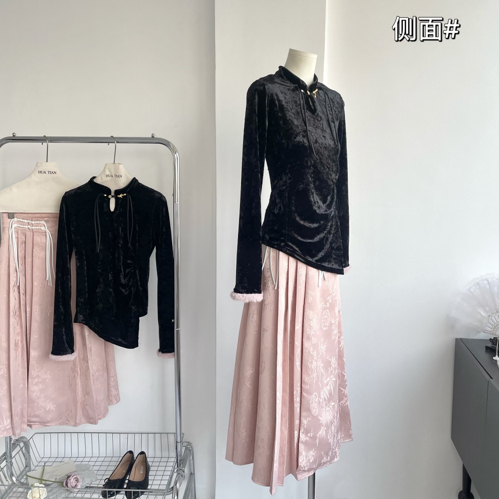 Velvet Chinese style skirt retro temperament tops