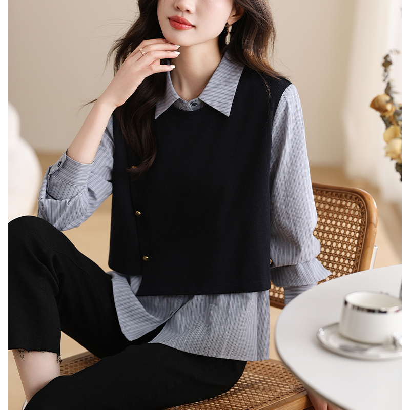 Niche spring shirt simple stripe tops for women